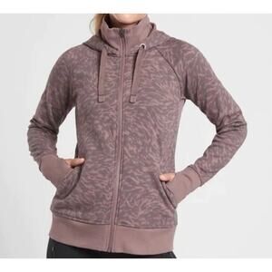 Athleta Triumph Full Zip‎ Athletic Hoodie Sweatshirt Smoked Brown Print SZ Small